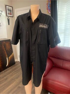 Eco unltd Black Short Sleeve Utility Shirt 2 xl short sleeve with Chest Zippers